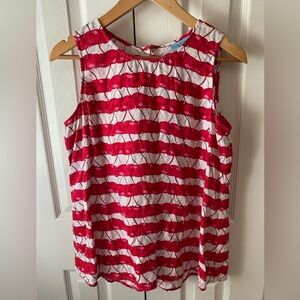 CYNTHIA ROWLY Cherry Print 100% Linen Round Neck Back Button Sleeveless Top SZ M